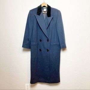 Harve Benard Dark Blue Wool Long Coat with black collar 8